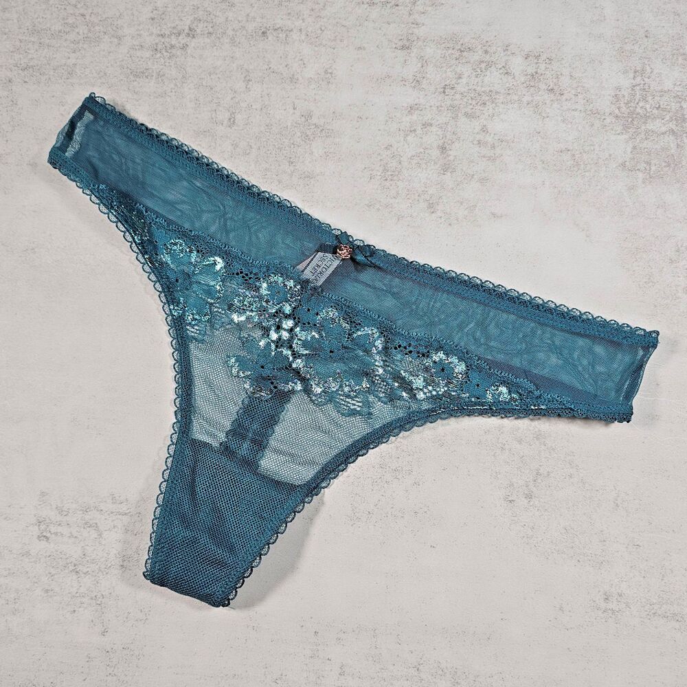 Victoria's Secret VS Body by Victoria Mesh Floral Thong Panty, Green, Size L
